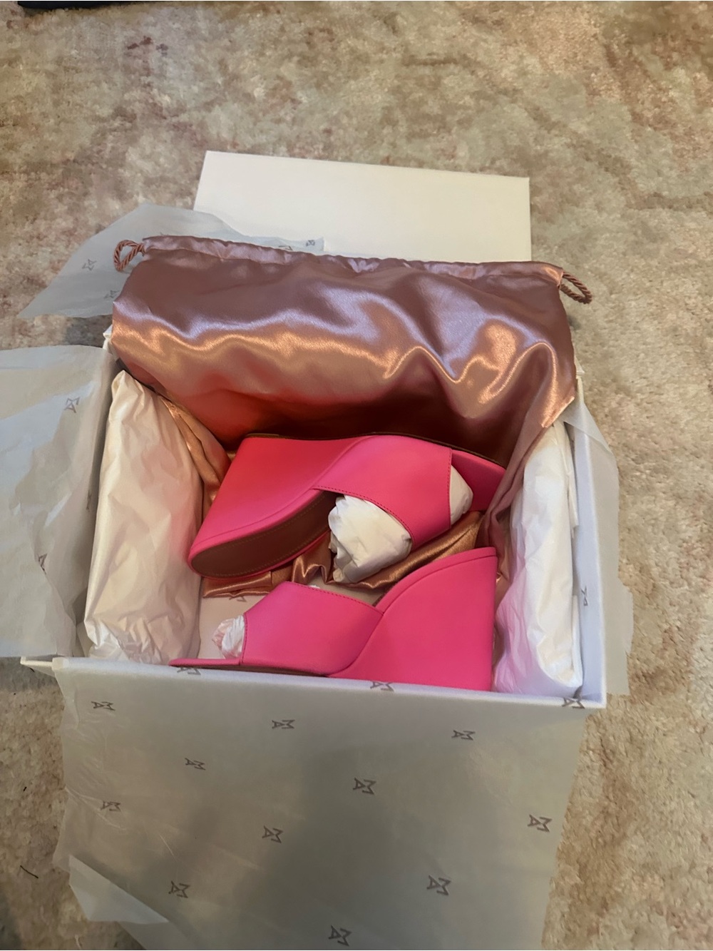 Amina Muaddi Neon Pink Square-Toe Slide Mules - Picture 6 of 7